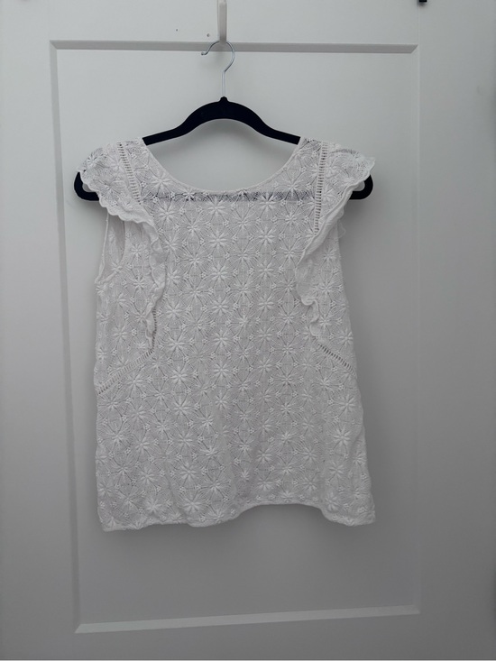 Sezane Tops - Sezane White Floral Eyelet Flutter-Sleeve Blouse